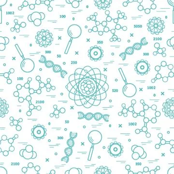 Seamless pattern with variety scientific, education elements. Illustrazione stock