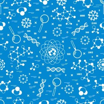 Seamless pattern with variety scientific, education elements. Stockillustratie