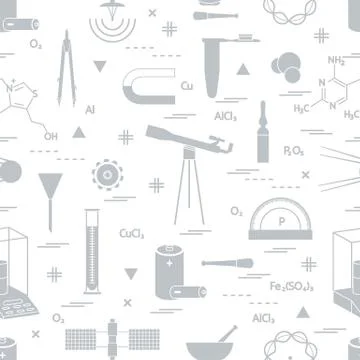 Seamless pattern with variety scientific, education elements: dividers, formu Illustrazione stock