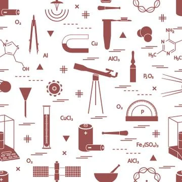 Seamless pattern with variety scientific, education elements: dividers, formu 库存插图