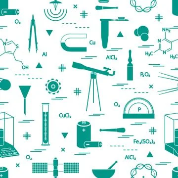 Seamless pattern with variety scientific, education elements: dividers, formu Illustrazione stock