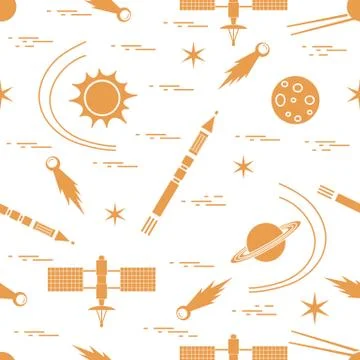 Seamless pattern with variety space exploration elements. イラスト素材