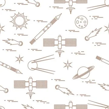 Seamless pattern with variety space exploration elements. Stock Illustration