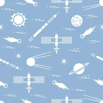 Seamless pattern with variety space exploration elements. Stock Illustration