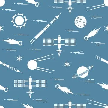 Seamless pattern with variety space exploration elements. Stock Illustration