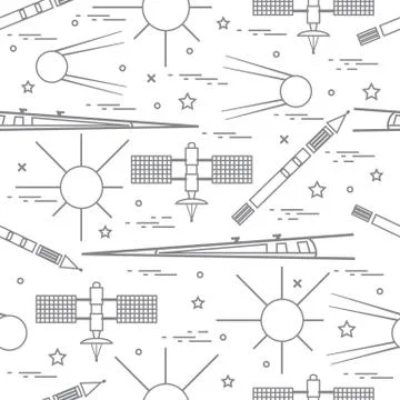 Seamless pattern with variety space exploration elements. Stock Illustration