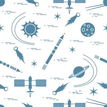 Seamless pattern with variety space exploration elements. Stock Illustration