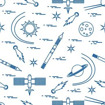 Seamless pattern with variety space exploration elements. イラスト素材