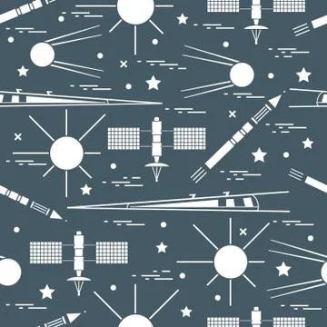 Seamless pattern with variety space exploration elements. 스톡 일러스트