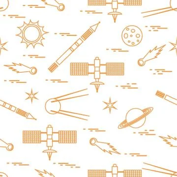 Seamless pattern with variety space exploration elements. 스톡 일러스트