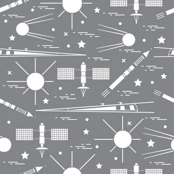 Seamless pattern with variety space exploration elements. イラスト素材