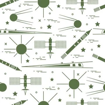 Seamless pattern with variety space exploration elements. Stock Illustration