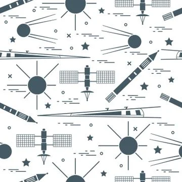 Seamless pattern with variety space exploration elements. 스톡 일러스트