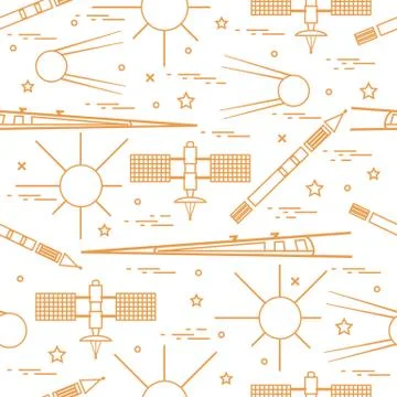 Seamless pattern with variety space exploration elements. Stock Illustration