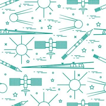 Seamless pattern with variety space exploration elements. Stock Illustration