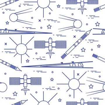 Seamless pattern with variety space exploration elements. 스톡 일러스트