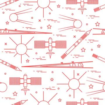 Seamless pattern with variety space exploration elements. 스톡 일러스트