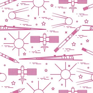 Seamless pattern with variety space exploration elements. イラスト素材