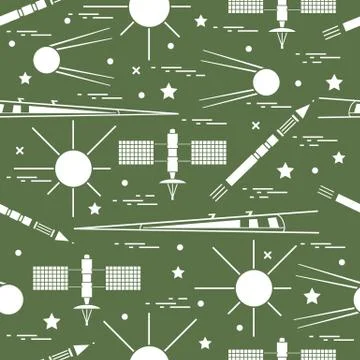 Seamless pattern with variety space exploration elements. イラスト素材