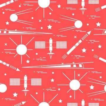 Seamless pattern with variety space exploration elements. イラスト素材