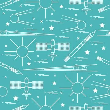 Seamless pattern with variety space exploration elements. Stock Illustration