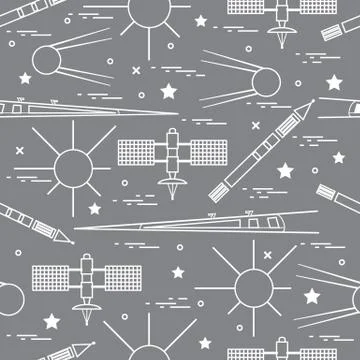 Seamless pattern with variety space exploration elements. Stock Illustration