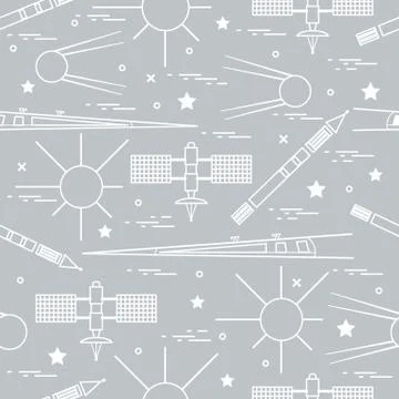 Seamless pattern with variety space exploration elements. Stock Illustration