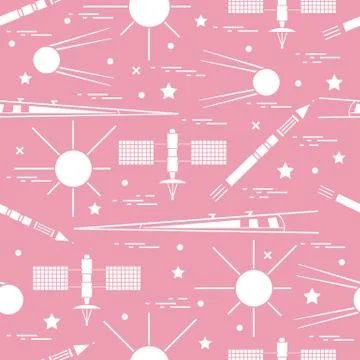 Seamless pattern with variety space exploration elements. イラスト素材