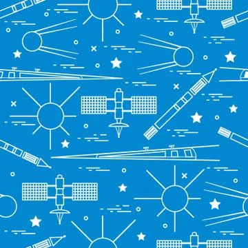 Seamless pattern with variety space exploration elements. Illustrazione stock