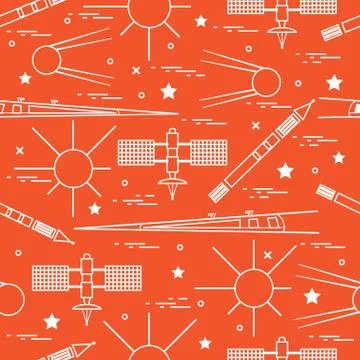 Seamless pattern with variety space exploration elements. Stock Illustration