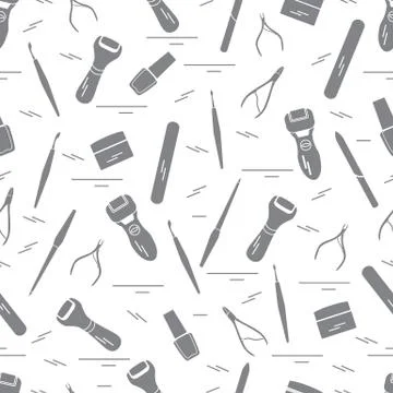 Seamless pattern with variety tools for manicure and pedicure. Personal care. Stock Illustration