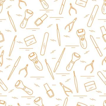 Seamless pattern with variety tools for manicure and pedicure. Personal care. Illustrazione stock