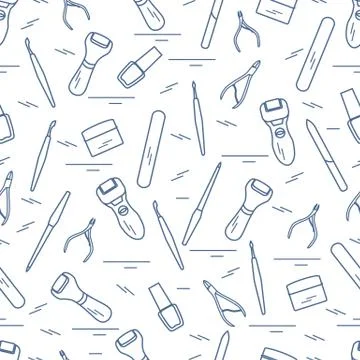 Seamless pattern with variety tools for manicure and pedicure. Personal care. 스톡 일러스트
