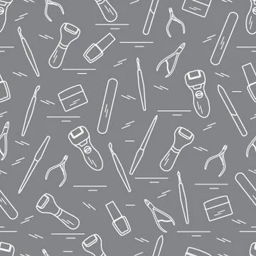 Seamless pattern with variety tools for manicure and pedicure. Personal care. Stock Illustration