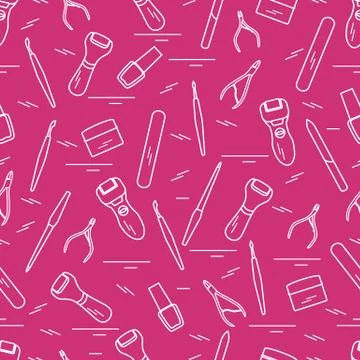 Seamless pattern with variety tools for manicure and pedicure. Personal care. Illustrazione stock