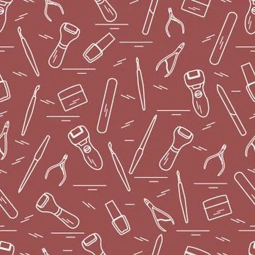Seamless pattern with variety tools for manicure and pedicure. Personal care. Stock Illustration