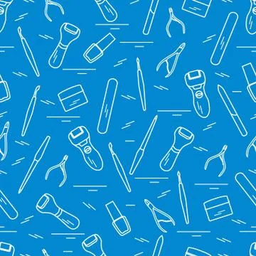 Seamless pattern with variety tools for manicure and pedicure. Personal care. Stock Illustration