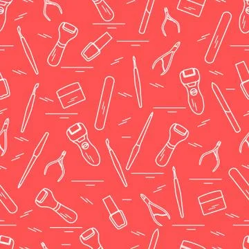 Seamless pattern with variety tools for manicure and pedicure. Personal care. Stock Illustration