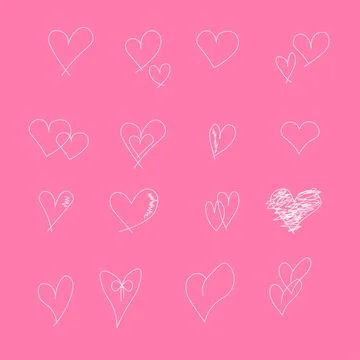 A seamless pattern with a variety of white hearts on a pink background Stock Illustration
