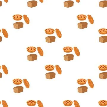 Seamless pattern with various bakery items including bread loaves and fruit.. Stock-Illustration