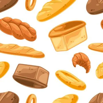 Seamless pattern with various bread. Image for bakeries and groceries. Healthy Illustrazione stock
