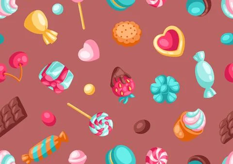 Seamless pattern various candies and sweets. Confectionery or bakery stylized Stock Illustration