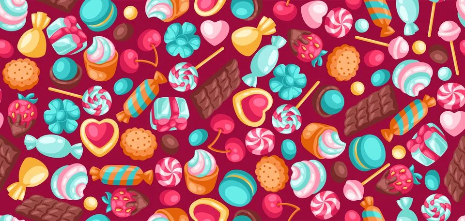 Seamless pattern various candies and sweets. Confectionery or bakery stylized Stock Illustration