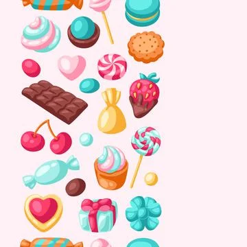 Seamless pattern various candies and sweets. Confectionery or bakery stylized Stock Illustration