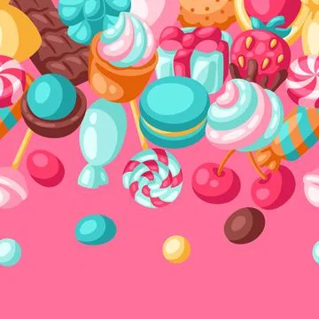 Seamless pattern various candies and sweets. Confectionery or bakery stylized Stock Illustration