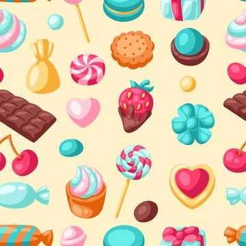 Seamless pattern various candies and sweets. Confectionery or bakery stylized Stock Illustration