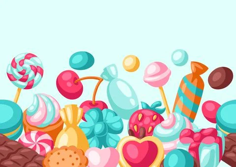 Seamless pattern various candies and sweets. Confectionery or bakery stylized Stock Illustration