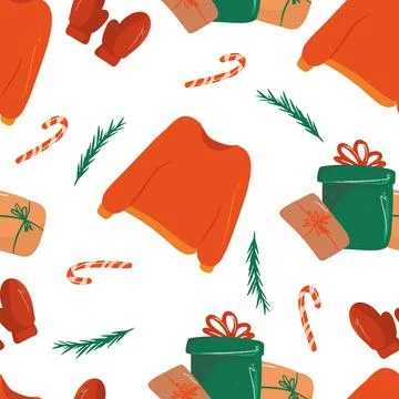 Seamless pattern with various Christmas elements, bright texture on a Christmas Illustrazione stock