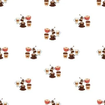 Seamless pattern with various coffee cups and beverages. 스톡 일러스트