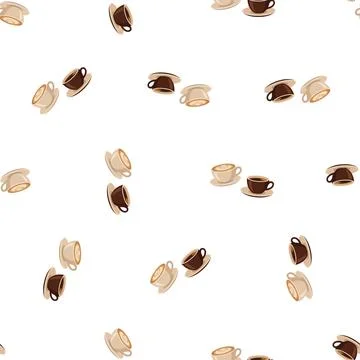 Seamless pattern with various coffee cups and saucers on a white background. Illustrazione stock
